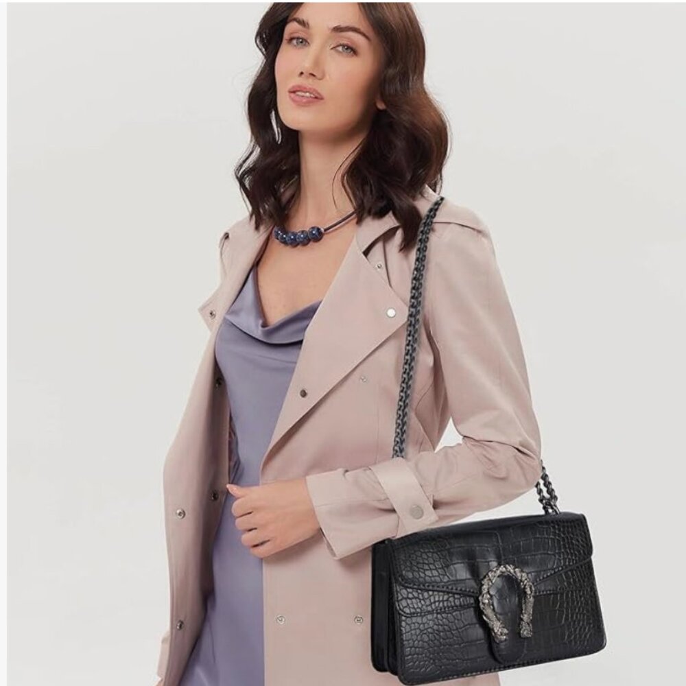 Crocodile Faux Leather Black Crossbody Shoulder Bag